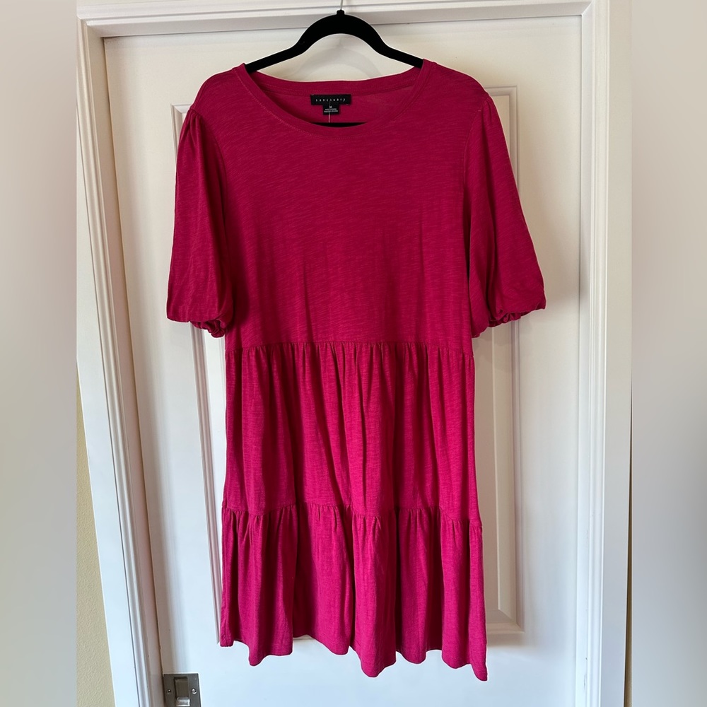 Pink tiered mini swing dress